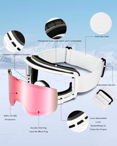 AVV OTG Ski Goggles for Men Women & Youth，Snow/Snowboard Goggles Anti Fog UV Protection