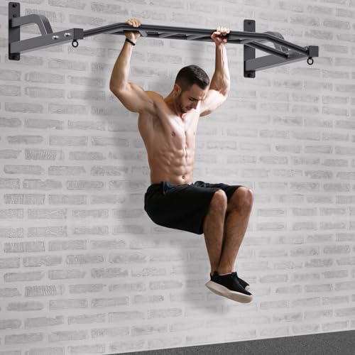 SELEWARE 48'' Heavy Duty Pull Up Bar Wall Mount Multi-function Chin up Bar with Home Gym Cable Pulley System LAT Pulldown ...