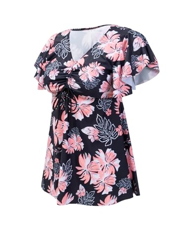 Fanuerg Women's Flowy Tankini Top Only Ruffle Sleeve Swim Bathing Suit Tops Modest Drawstring Swimsuit Top No Bottom