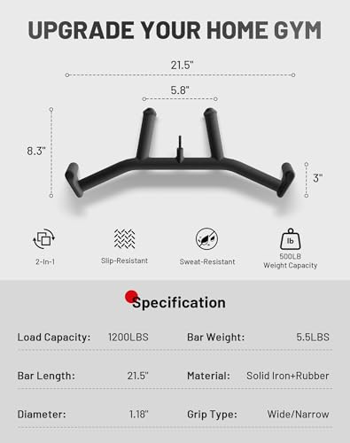 Mikolo 2-in-1 Lat Pulldown Bar, Narrow and Wide Grip Lat Pull Down Attachments for Home Gym,Neutral Grip Cable Machine Att...