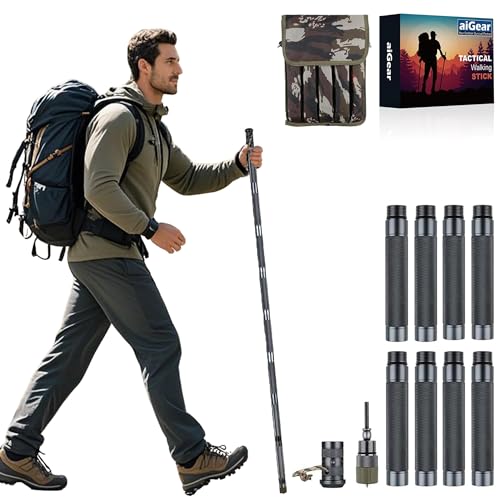 aiGear H2 Survive Walking Hiking Stick - Outdoor Tactical Hiking Staff Multitool Gear Adjustable Trekking Poles for Surviv...