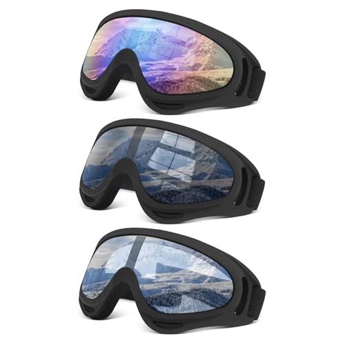 TURVSTPC 3 Pack Ski Goggles ATV Dustproof Dirt Bike Goggles UV Protection Foam Anti for Ski Racing Riding, Off Road Waterp...