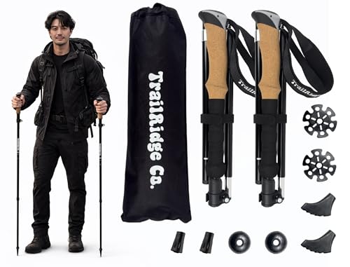 TrailRidge Co. Trekking Poles (2-Pack) – Lightweight Aircraft-Grade Aluminum Hiking/Walking Sticks, Quick-Lock Adjustable ...