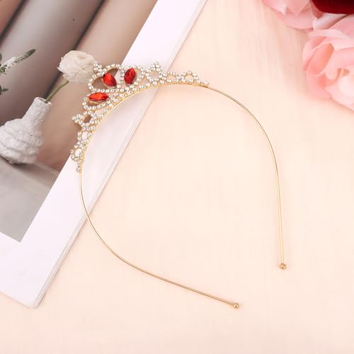 KICOSY Gold & Red Tiara for Girls - Crystal Princess Tiara Crown Headband - Birthday, Pageant, Prom, Cosplay Party