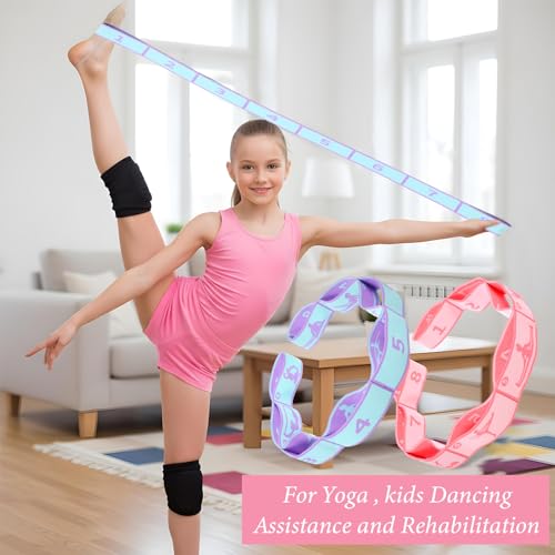 2PCS Elastic Yoga Stretching Strap with Loops, Stretch Strap for Dance, Gymnastics Stretching Ballet Dance Bands, Adjustab...