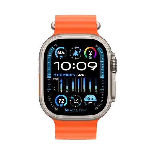 Apple Watch Ultra 2 [GPS + Cellular 49mm] Smartwatch with Rugged Titanium Case & Orange Ocean Band One Size. Fitness Track...