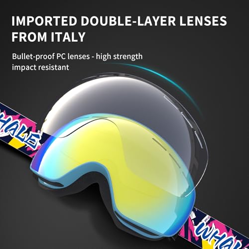 Whale Magnetic Flip-up Ski goggles, eyewear-style goggles For Men, Women And teenagers - 100% UV Protection