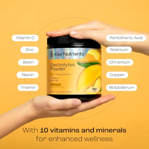 KEY NUTRIENTS Multivitamin Electrolytes Powder No Sugar - Tropical Peach Mango Electrolyte Powder - Endurance & Energy Sup...
