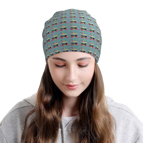 sackhg Colorful Roller Skates Print Winter Beanie Hat Men Women Soft Lightweight Thermal Cap for Outdoor Skiing Wear