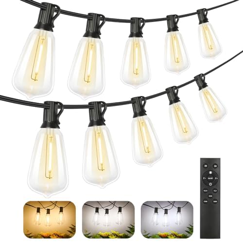 Brightever 100FT LED Outdoor String Lights with Remote, 3 Color Options, 52 ST38 Bulbs, Model CMPC-O50XA