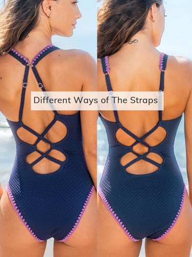 CUPSHE Women's One Piece Swimsuit Tummy Control V Neck Cutout Bathing Suit Crisscross Back Textured Cheeky Bottom