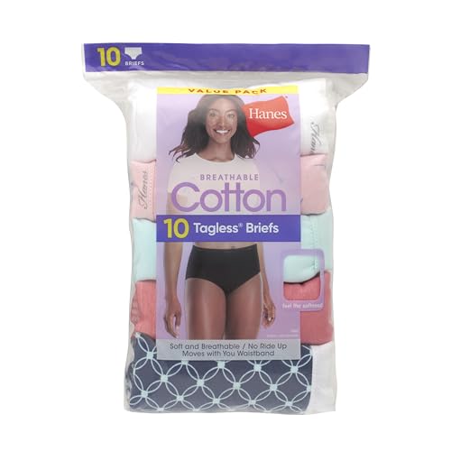Hanes Women's Underwear Briefs Pack, 10-Pack, Cotton Panties for Women, Moisture-Wicking, Full Coverage