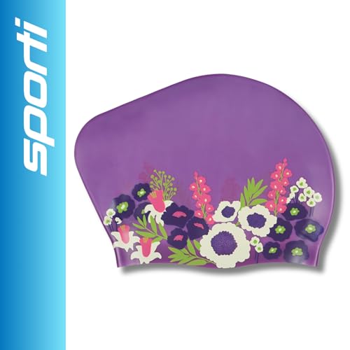 Sporti Silicone Swim Cap for Bun Long Hair Unisex Adult Protection Bathing Cap Anti-Slip Interior Grip, H 7.5" Opening 8.25"