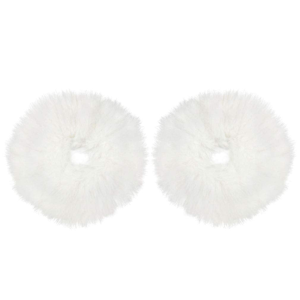 2pcs Pack Furry Faux Fur Hair Scrunchies Artificial Fur Hair Bobbles Elastic Hair Band Rope Wristband Ponytail Accessories White