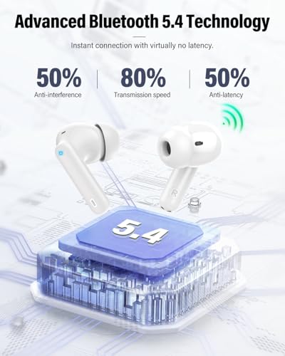 Wireless Earbuds, Bluetooth 5.4 Headphones Bass Stereo, Ear Buds with Noise Cancelling Mic, LED Display in Ear Earphones C...