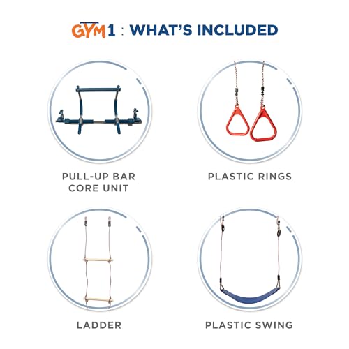 Gym1 Indoor Doorway Gym Set - Sensory Swing & Grip Rings - Adjustable Door Frame Pull-Up Bar for Kids & Adults - Door Fram...