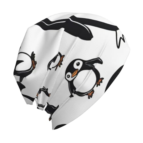 bnvaab Cute Penguin Print Beanie Hat for Men and Women Stretchy Slouchy Winter Warm Cap Headwear Accessory Black