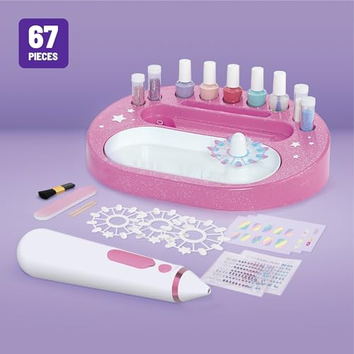 Claire's Kids Nail Art Kit, 67-Piece Airbrush Glitter Salon Nail Charms & Accessories Set, Polish, Press-On Nails, Sticker...