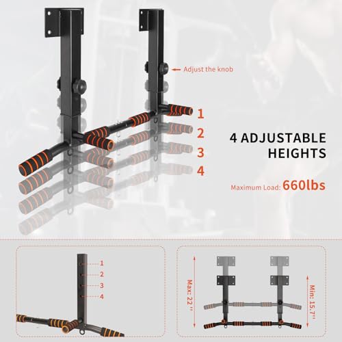 Pull Up Bar Wall Mounted: Adjustable Wall Joist Mount Pull Up Bar & Chin Up Bar for Home Gym Workout Strength Training Equ...