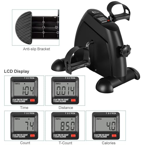 Mini Exercise Bike, himaly Under Desk Bike Pedal Exerciser Portable Foot Cycle Arm & Leg Peddler Machine with LCD Screen D...