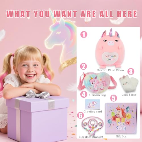 VUYUEN Get Well Soon Gift for Kids Girls, Feel Better Gifts for Kid, 12'' Get Well Soon Unicorn Plush Pillow, Cute Stuff f...