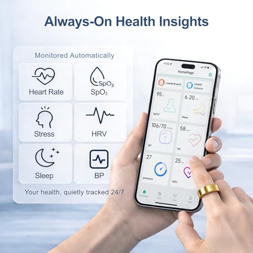 Aoyool Smart Ring Health & Fitness Tracker for Men & Women, Heart Rate, SPO₂, Sleep & Activity Monitoring, IP68 Waterproo...