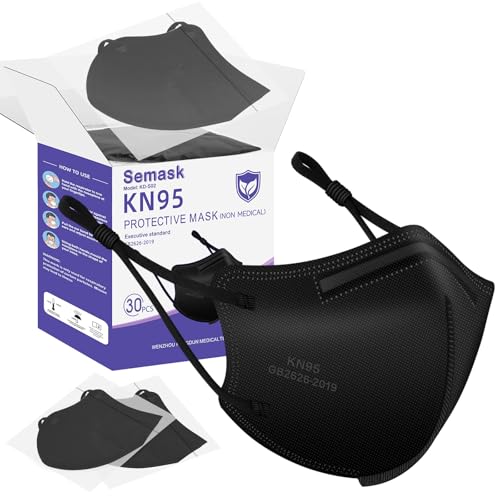 Semask KN95 Adjustable Masks 30 Pack, Individually Wrapped Disposable Respirator Masks with Adjustable Ear Loops
