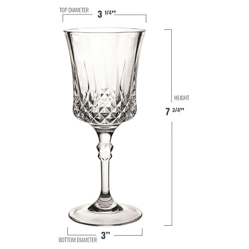 Crystal Cut Disposable Clear Plastic Wine Goblets - 11oz, 4 Pieces - Durable & Sophisticated Drinkware for Parties and Events