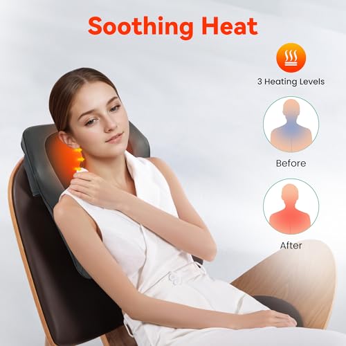 Snailax Back Massager for Back Pain Deep Tissue, Shiatsu Neck and Back Massager with Heat, Vibration, Kneading Massage Pil...