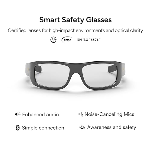 Lucyd Armor Smart Safety Glasses, TR90 Frame, Light Adaptive Lenses, Open Ear Speakers & Microphone - ANSI Z87.1