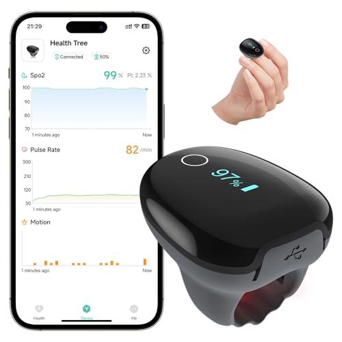 Pulse Oximeter O2 Ring Oxygen Monitor Blood Oxygen Saturation Continuous Recording of SpO2&PR Rechargeable Pulse Ox contin...