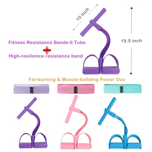 21 Fitness Resistance Bands-6 Tube Pedal Ankle Puller Pedal Resistance Band with Handle for Legs, Arms, Full Body Workout(...