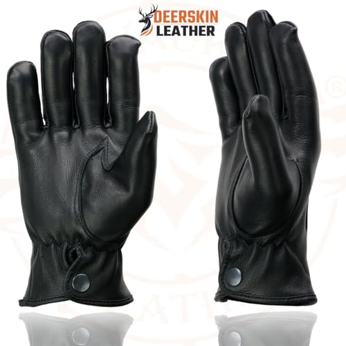 Milwaukee Leather SH875 Men's Thermal Lined USA Deerskin Black Leather Motorcycle Gloves w/Snap Wrist Closure