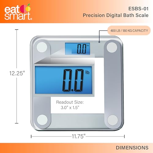 Eat Smart Digital Bathroom Scale with Extra Large Easy to Read Lighted Display, Weight Tracking, Includes Body Tape, Grey ...