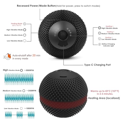 YIXIUTEN Heating Vibrating Massage Ball with 7 Modes & Memory Function for Myofascial Release, Deep Tissue and Trigger Poi...