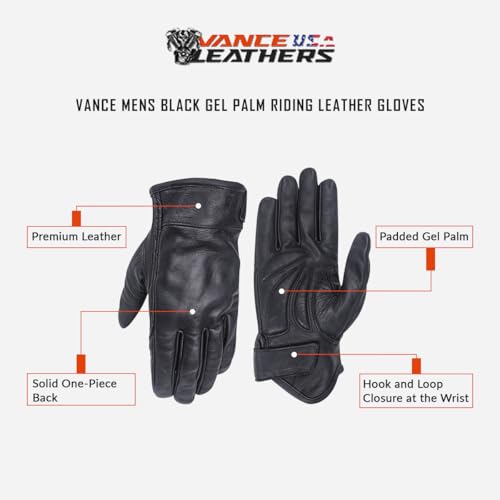 Vance Leather' Men's Premium Waxed Austin Brown Leather Perforated Motorcycle Gloves