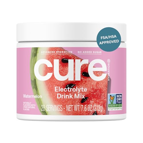 Cure Hydration | Plant-Based Electrolyte Drink Mix | No Added Sugar | FSA-HSA | Dehydration Relief Powder Made with Coconu...