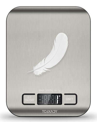 Tcsxady Food Scale, 11lb Digital Kitchen Scale with 6 Units LCD Display and Tare Function,Compact Design for Baking,Health...