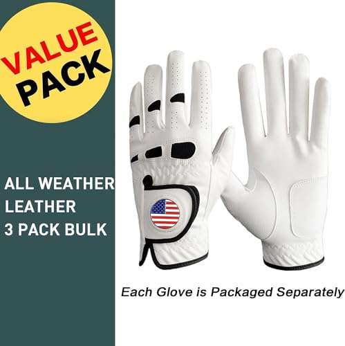 Amy Sport Golf Gloves Men Left Hand Right Handed Golfer 3 Pack with Ball Marker Soft Leather Weathersof Grip Mens Glove Si...