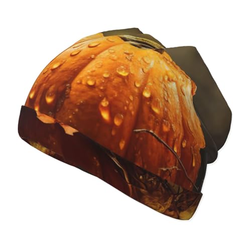 Fall Pumpkin Print Beanie Hat Soft Thermal Cap Winter Headwear for Cold Indoor Outdoor Activities Black
