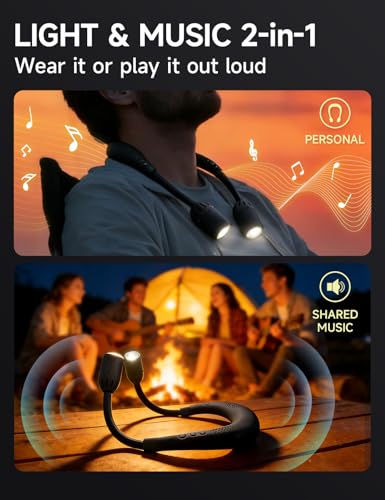 KooBinKoo Wearable Neck Light with Speaker, 5 Modes Hands-Free LED Neck Lamp for Reading & Outdoor Camping, Rechargeable T...
