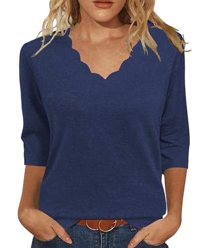 JomeDesign Womens Summer Tops 3/4 Sleeve Casual Dressy Shirts V Neck Loose Fit Blouses