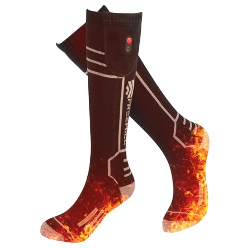 FREEHILL Merino Wool Heated Socks for Men Women, 5000mAh One-Click Control Rechargeable Cold Weather Heated Ski Socks