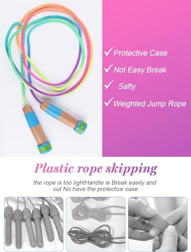 Jump Rope for Kids, Lorvain Adjustable Skipping Rope, Kids Jump Ropes with Wooden Handle for Girls Boys, Weighted Jumping ...