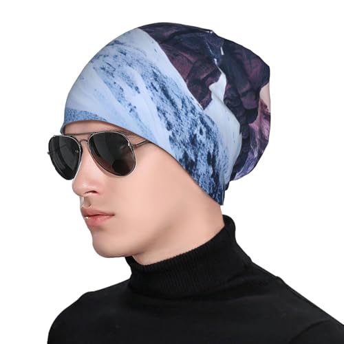 YANYU Travel Mountain Print Soft Beanie Hat for Men Women Warm Fashion Cap for Jogging Cycling Gift Outdoor Use Black