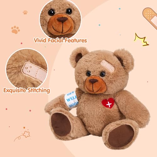 Houwsbaby 8’’ Tall Get Well Soon Brown Teddy Bear Stuffed Animal – Cute Recovery Gift with Bandage & Heart Patch – Broken ...