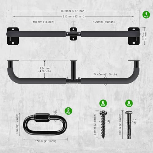 SELEWARE Heavy Duty Wall Mount Pull Up Bar, 450LB Capacity Joist Mount Chin Up Bar for Doorway, Sturdy Steel Construction,...