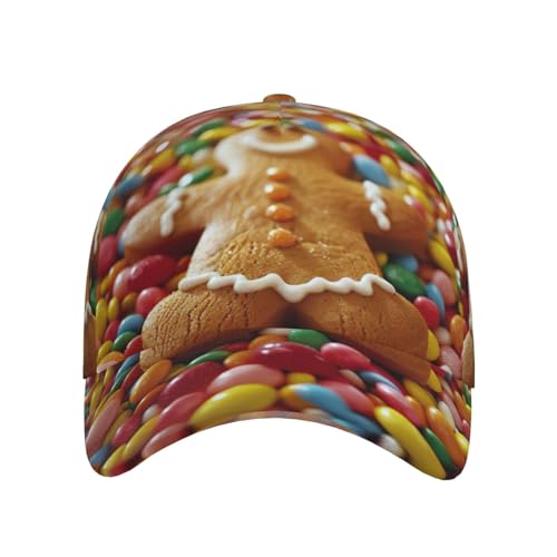bmnaswt Gingerbread Man Candy Print Fashion Curved Edge Baseball Cap for Men Women, All-Season Outdoor Sports Travel Cap B...