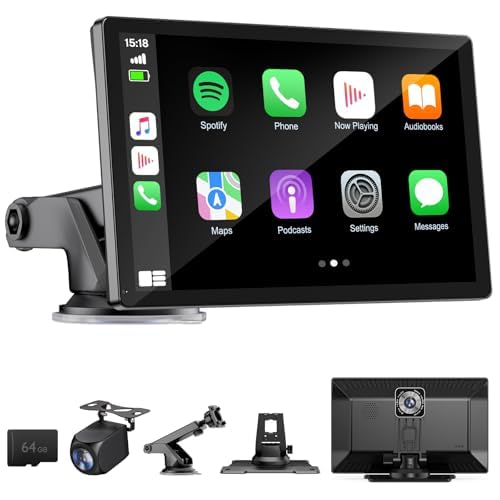 HAUXIY Wireless Apple Carplay Screen for Car 4K Dash Cam, 9" Portable Apple Carplay & Android Auto Car Stereo, with 1080p ...