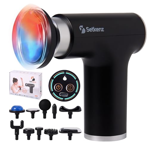 Setkenz Massage Gun with Heat and Cold Head – Deep Tissue Muscle Massager for Pain Relief – 10 Heads – Quiet, Portable, Ho...